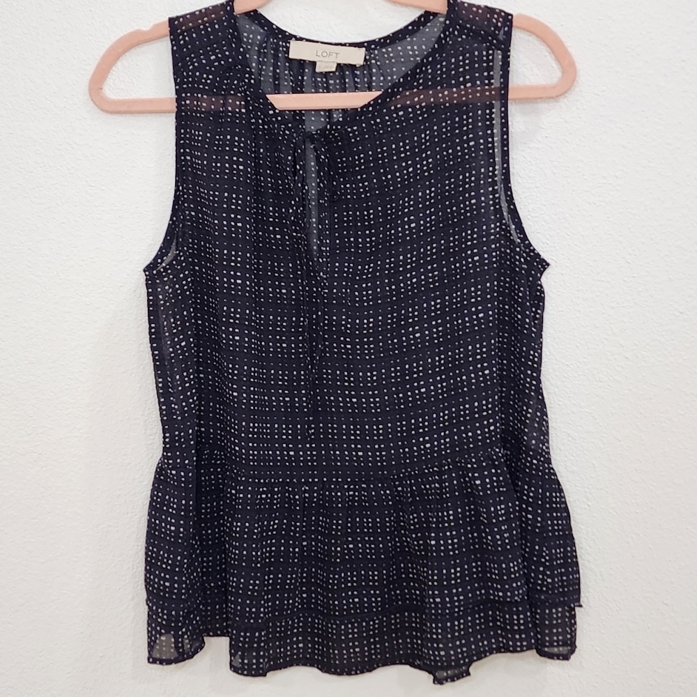 Loft Navy Pattern Tank - Business casual, polka dot, ruffle